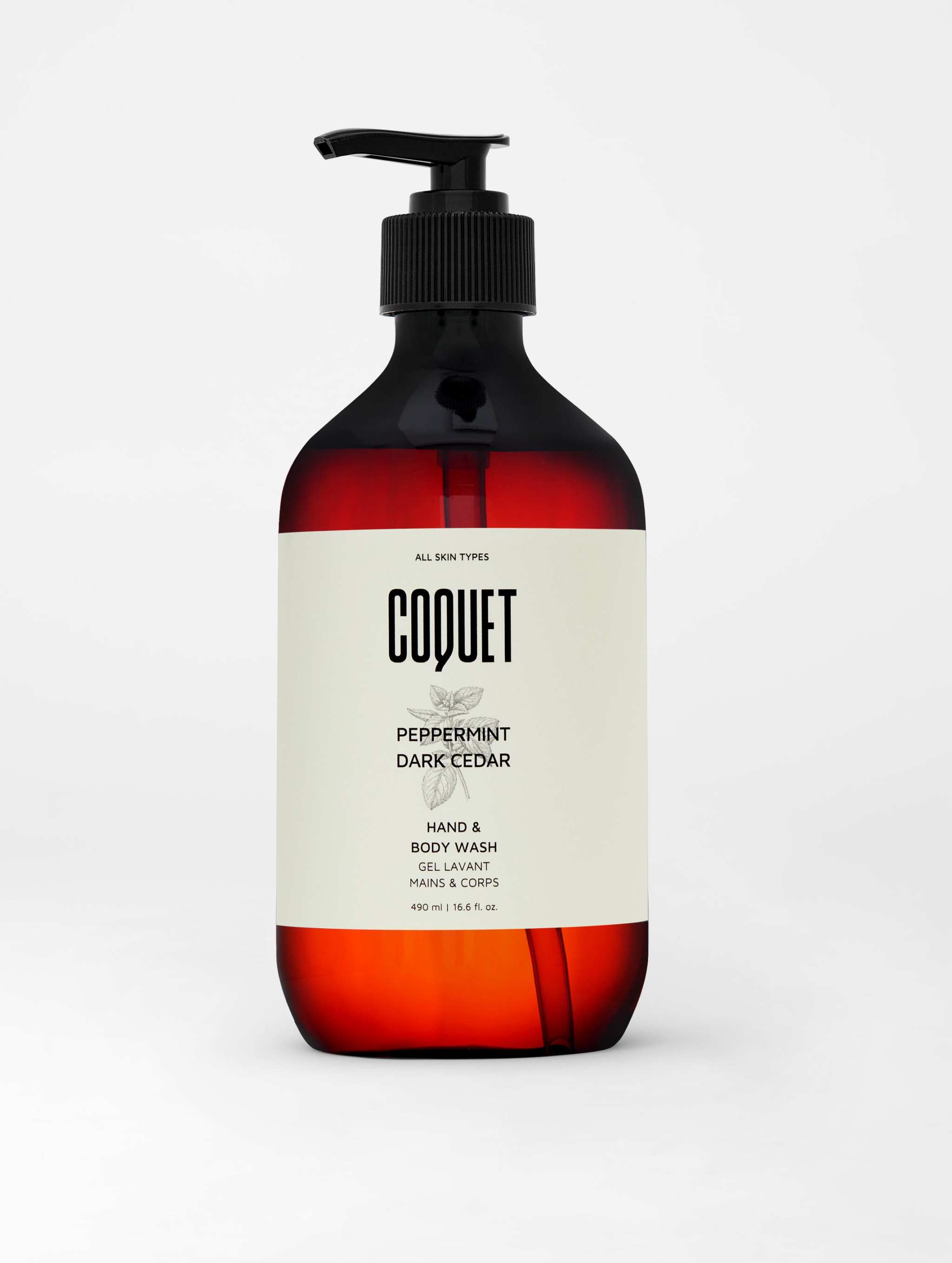 Hand & Body Wash, Peppermint & Dark Cedar | Kroppstvål | Den milda formulan ger en mjukgörande och återfuktande rengöring! Återfuktande Betain ger fuktgivande fördelar, medan den subtila doften av färsk mynta och cederträ 